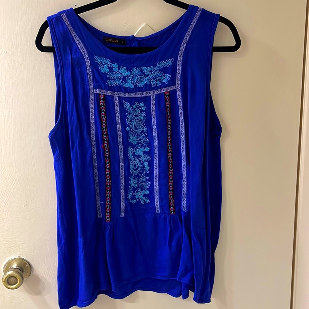 Pakistani brand Cougar embroidered royal blue boho bohemian peasant top tunic